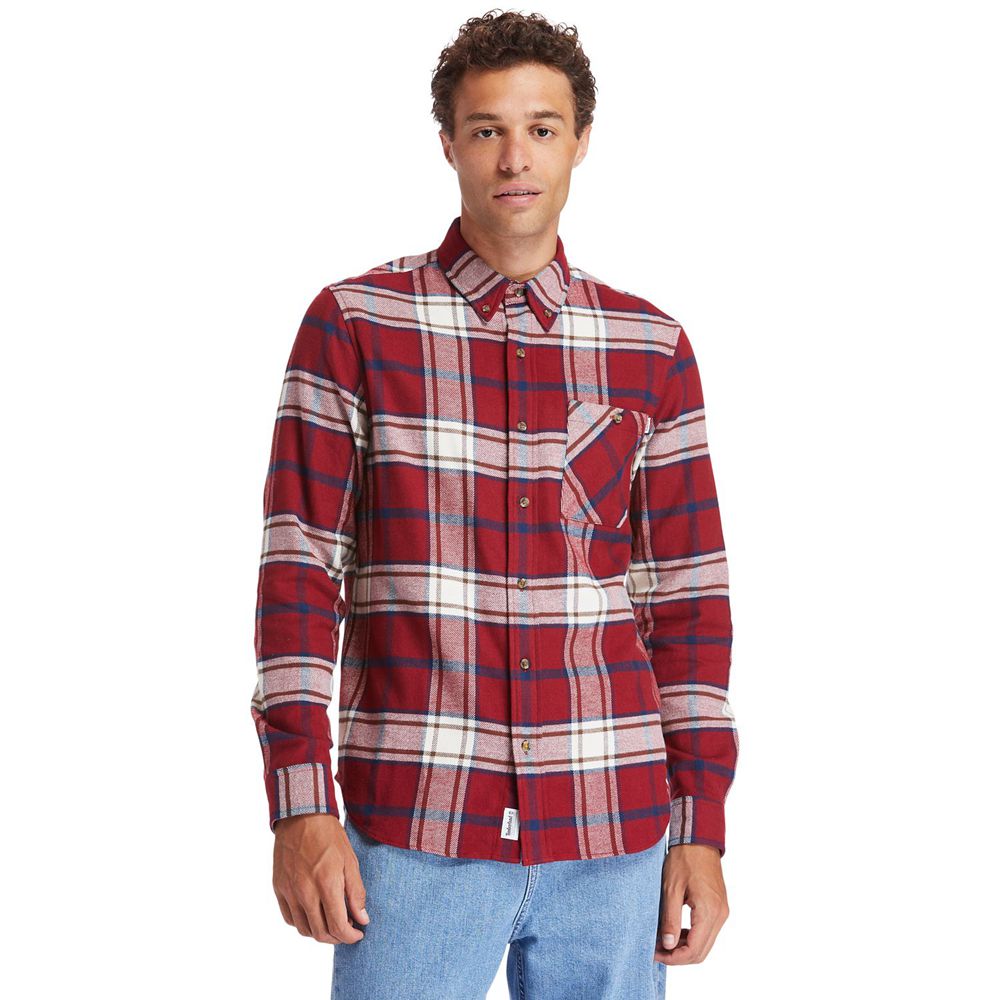 Timberland Πουκαμισα Ανδρικα Κοκκινα/Ασπρα - Back River Heavy Flannel Check - Greece 6285097-OS